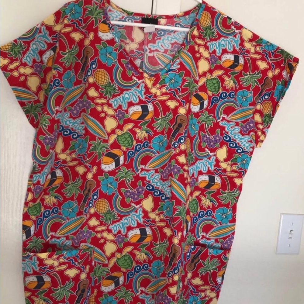 Me Too Red Tropical Print Blouse